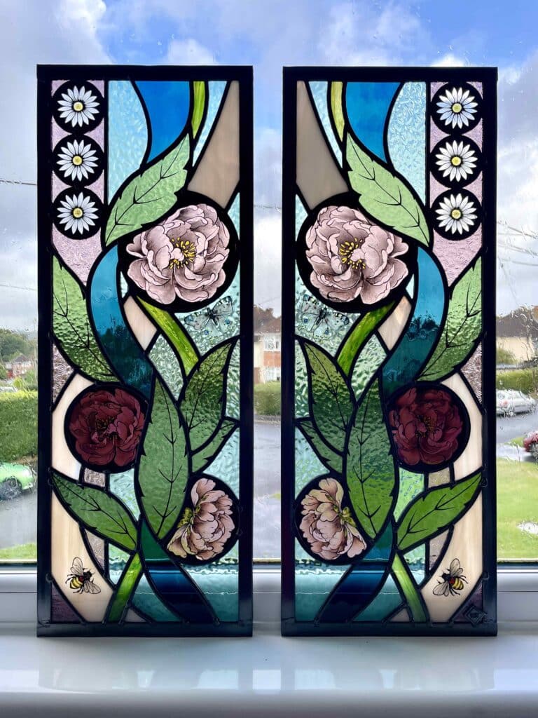 2 panels from 4 panel stained glass front door